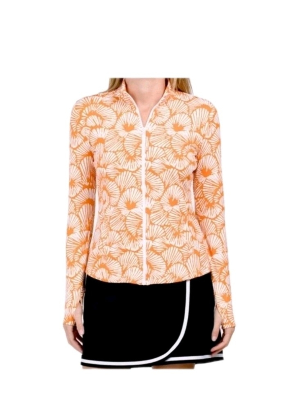 Tommy Bahama Golf Jacket Full Zip Orange White Thumb Holes UPF 50 Women’s M